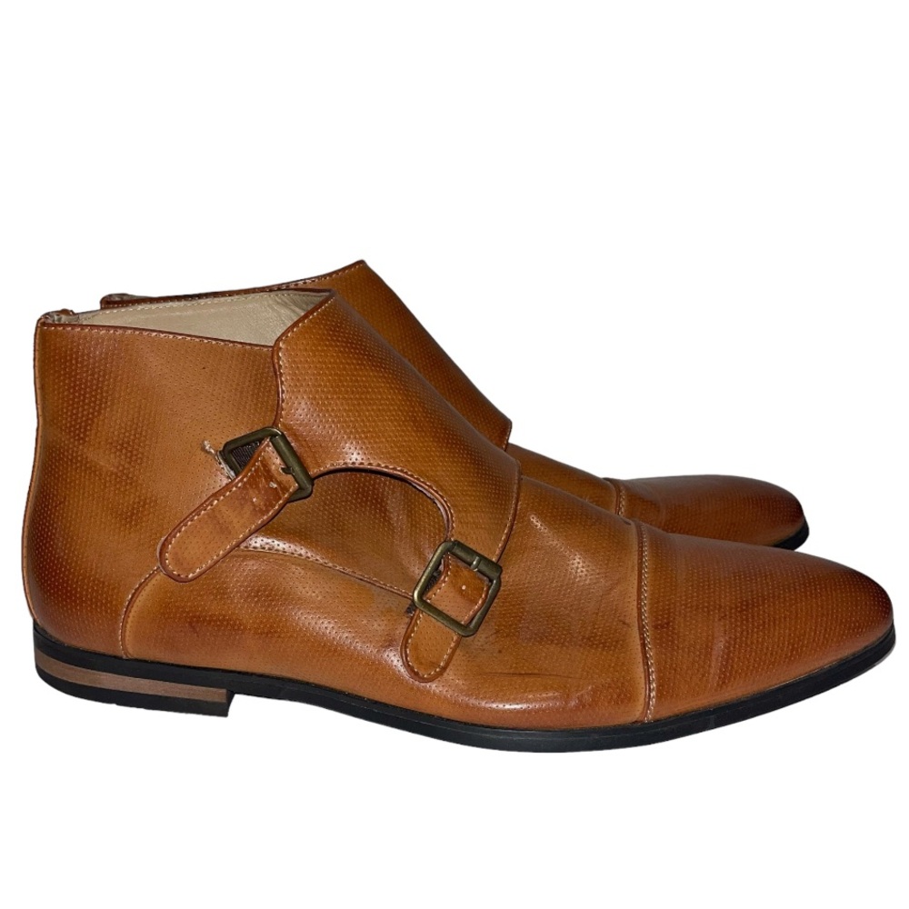 Men’s Chelsea Ankle Boots Brown Leather Buckle Closure AZARMAN - 10.5